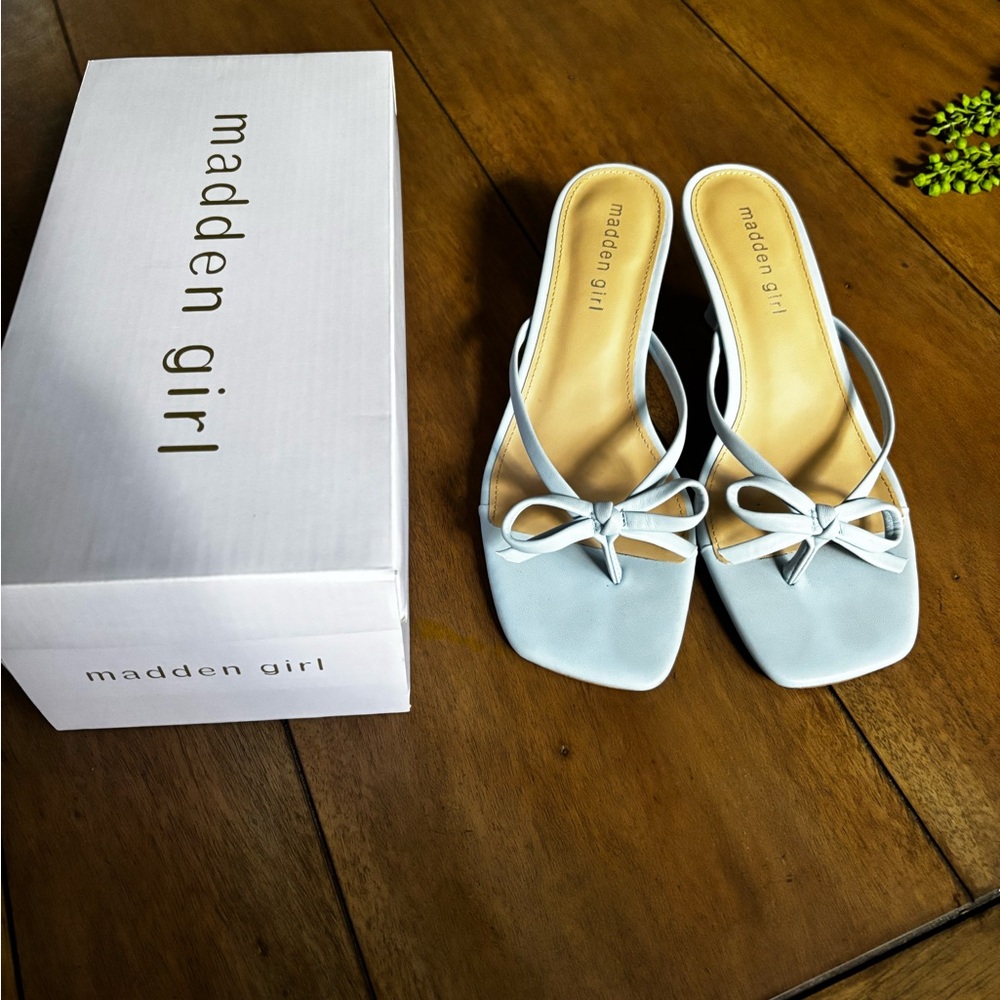 Madden Girl Baby Blue Bow Slip-On Mules
